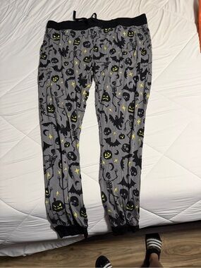 Little Sleepies Gray Halloween Skeleton & Pumpkin PJ Pants with Yellow Accents